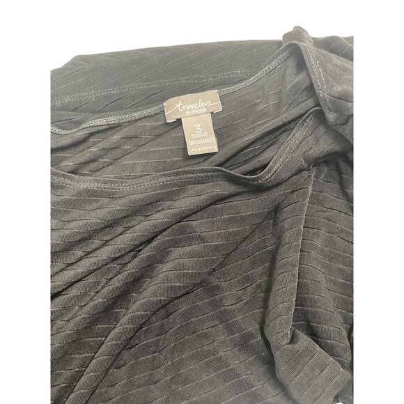 Chicos Travelers Black Draped 3/4 Sleeve Tunic Size 3 Wrinkle Free Easy Travel - Picture 3 of 4
